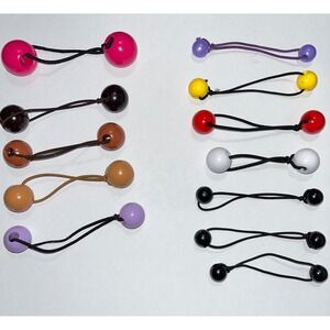 Twin Bead Ball Hair Knocker‎ Lot of 12 Ponytail Holders Elastics Colorful